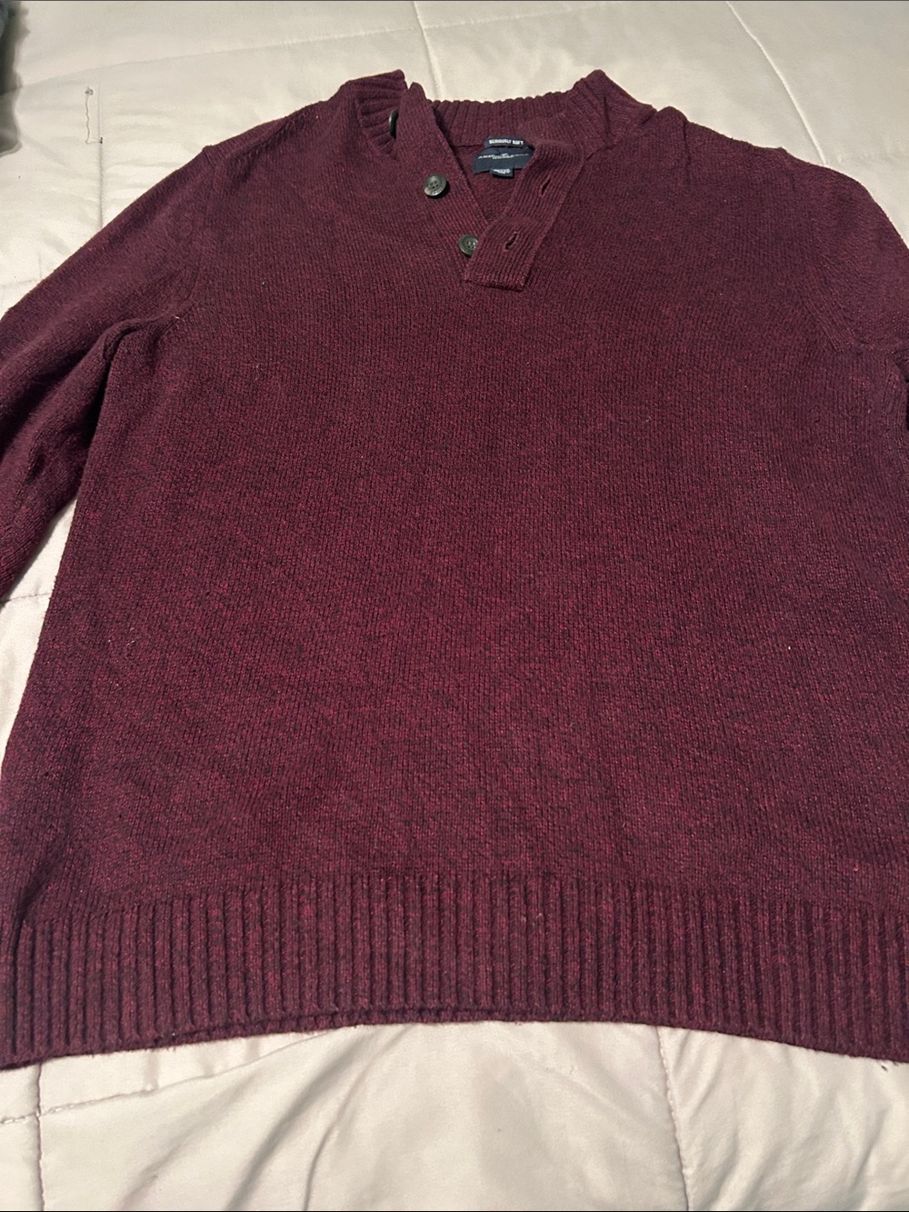 American Eagle Outfitters Men's Burgundy Button-Up Henley Sweater